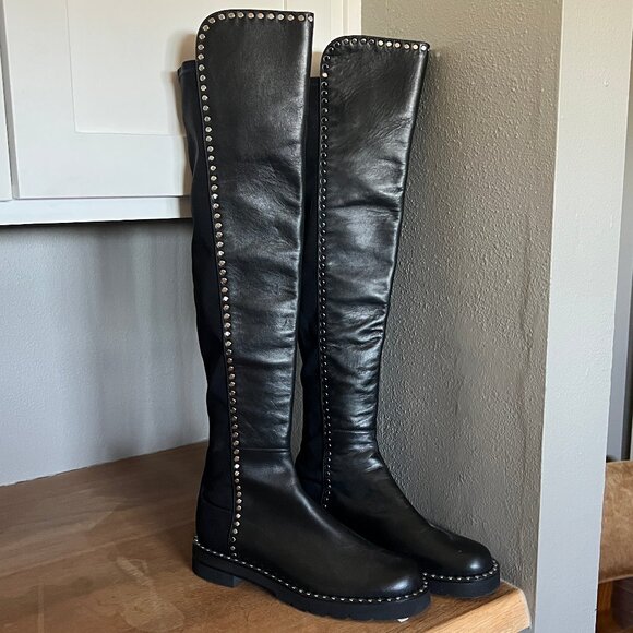 STUART WEITZMAN Limited Ed. 5050 Studded Leather Stretch OTK Boots Sz 9.5 NEW - Picture 3 of 11